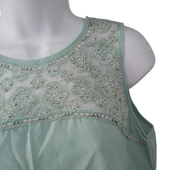 Endless Rose Top Womens Large Mint Green Tank With Mesh & Beading Details - Picture 2 of 9